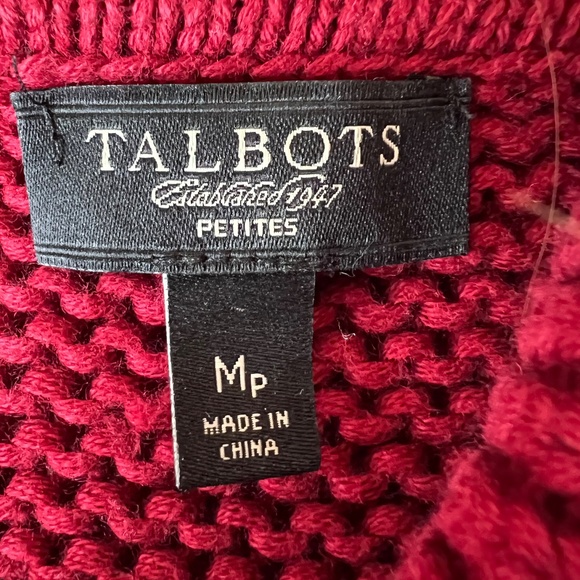 Talbots, Size MP. Red, Wide Collar, V Neck, Long Sleeve Sweater - Picture 11 of 12